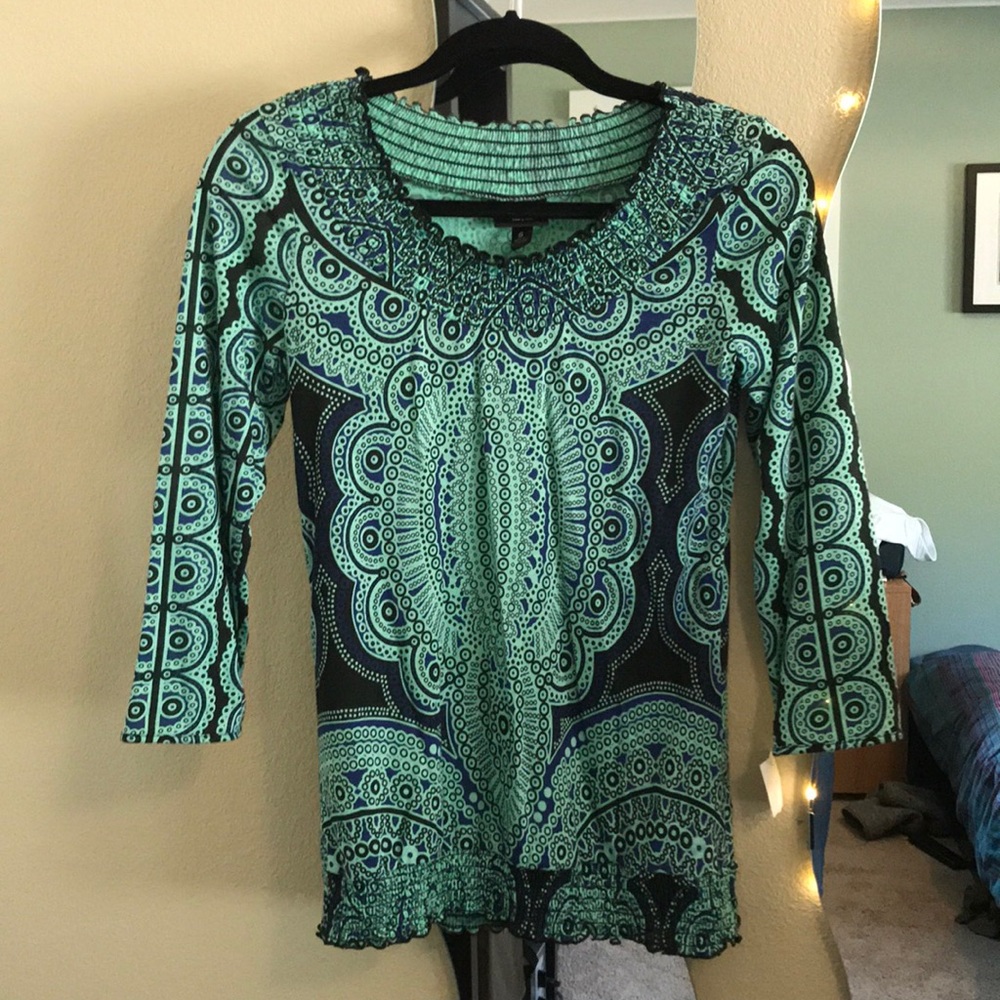 Green/ teal blouse 3/4 sleeves stretch soft